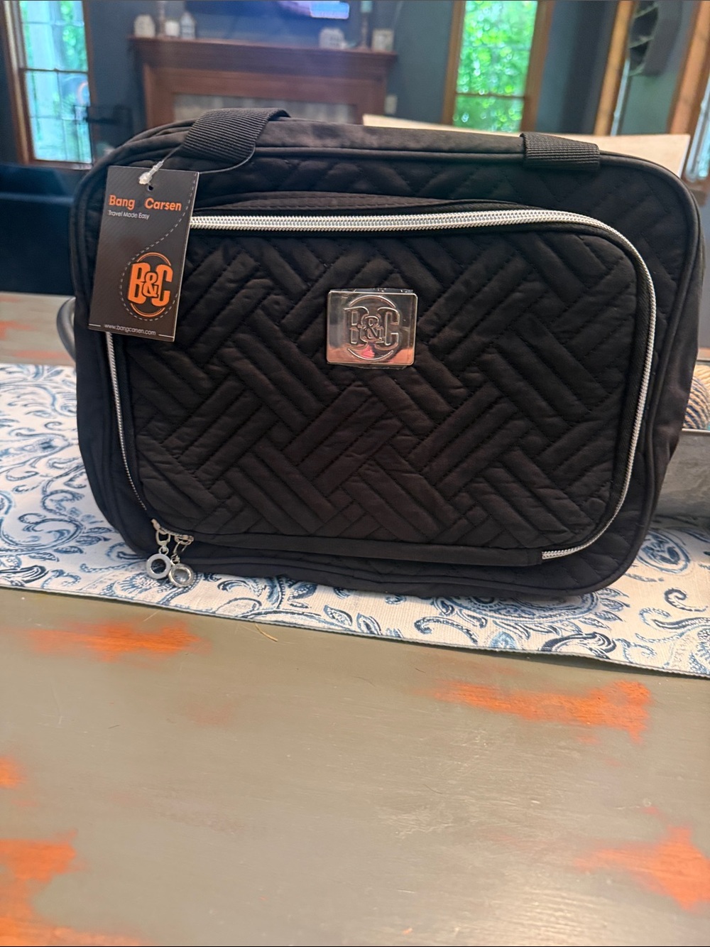 Quilted Black Toiletry Bag with Front Pocket